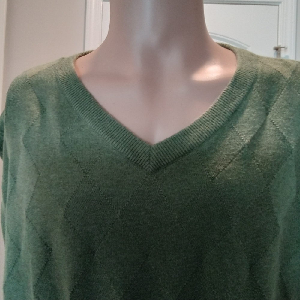2-$10... Saddlebred Olive Green 100% Cotton V-neck Sweater Vest Big & Tall 2XLT